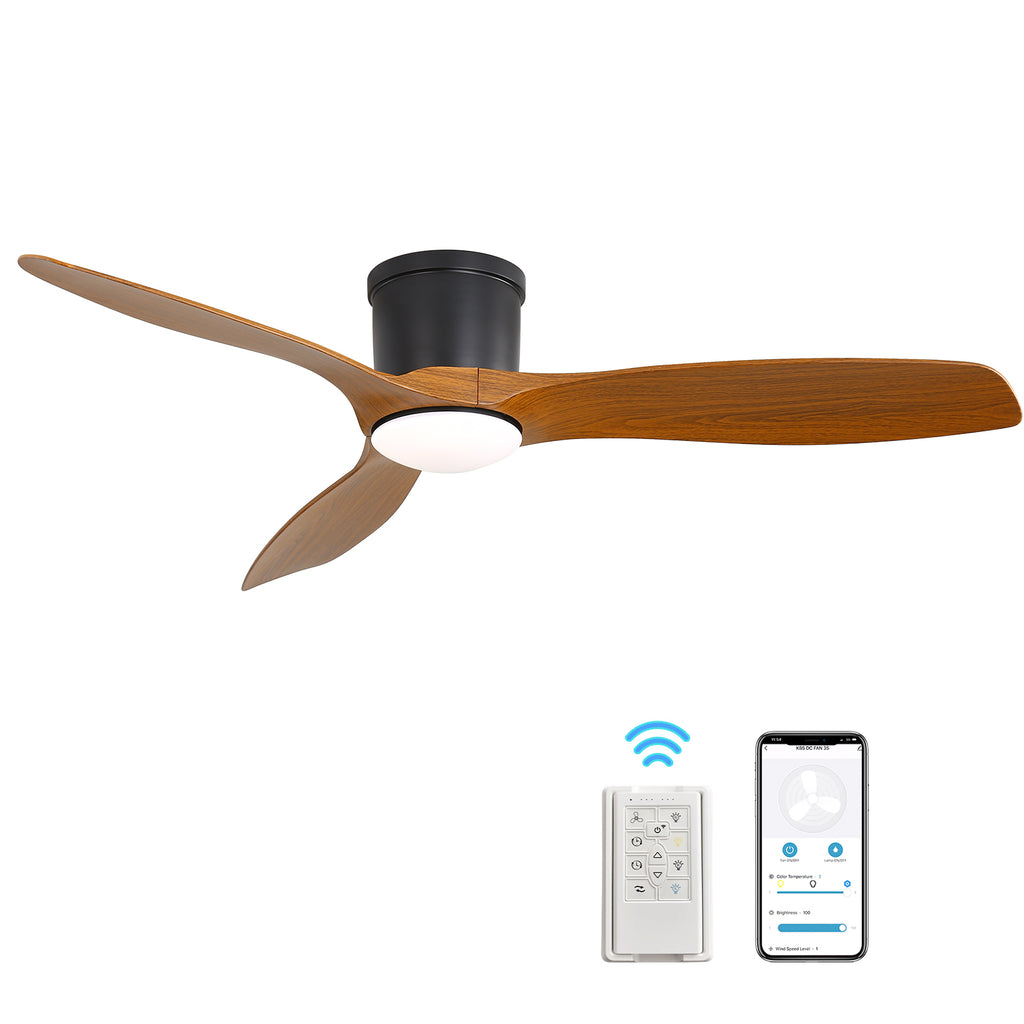 52-Inch Smart Ceiling Fan with Remote Control, 3 ABS Blades, Dimmable LED Light, Reversible DC Motor, Black Metal Canopy, White Acrylic Shade