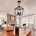 Farmhouse Lantern Chandelier 3-Light, Industrial Black Ceiling Light Fixture with Rustic Open Cage and Adjustable Hanging Height, E12 Base for Kitchen Island, Dining Room, Entryway, Foyer