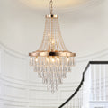 20' Modern Crystal Pendant Chandelier with Golden Finish – Elegant 11-Light Hanging Light Fixture Tiered Design for Dining Room, Living Room, or Entryway (No Bulbs)