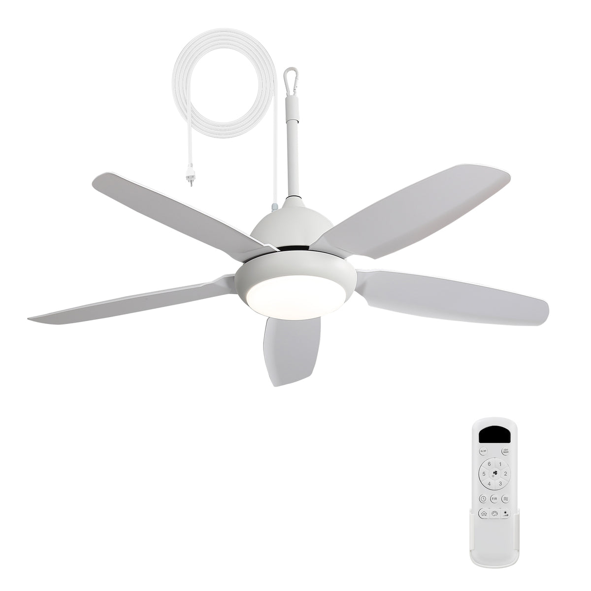 52-Inch Matte White Ceiling Fan with Light, Dimmable LED with Memory Function, DC Motor, IP65 Rated