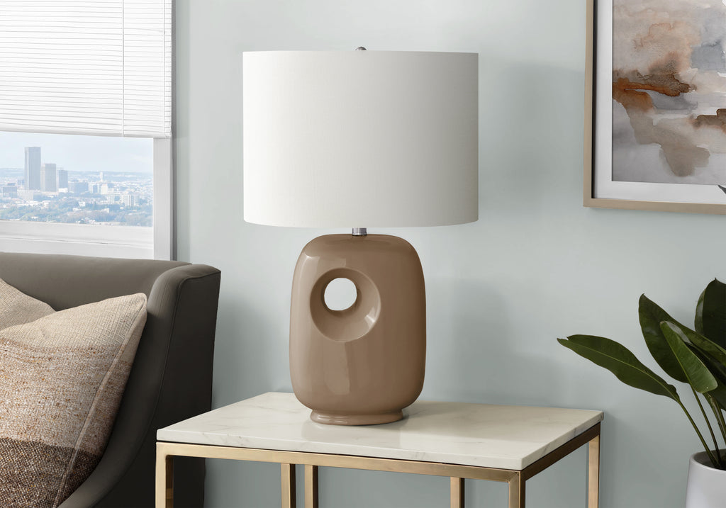 Lighting, 26'h, Table Lamp, Brown Ceramic, Ivory / Cream Shade, Contemporary, Modern
