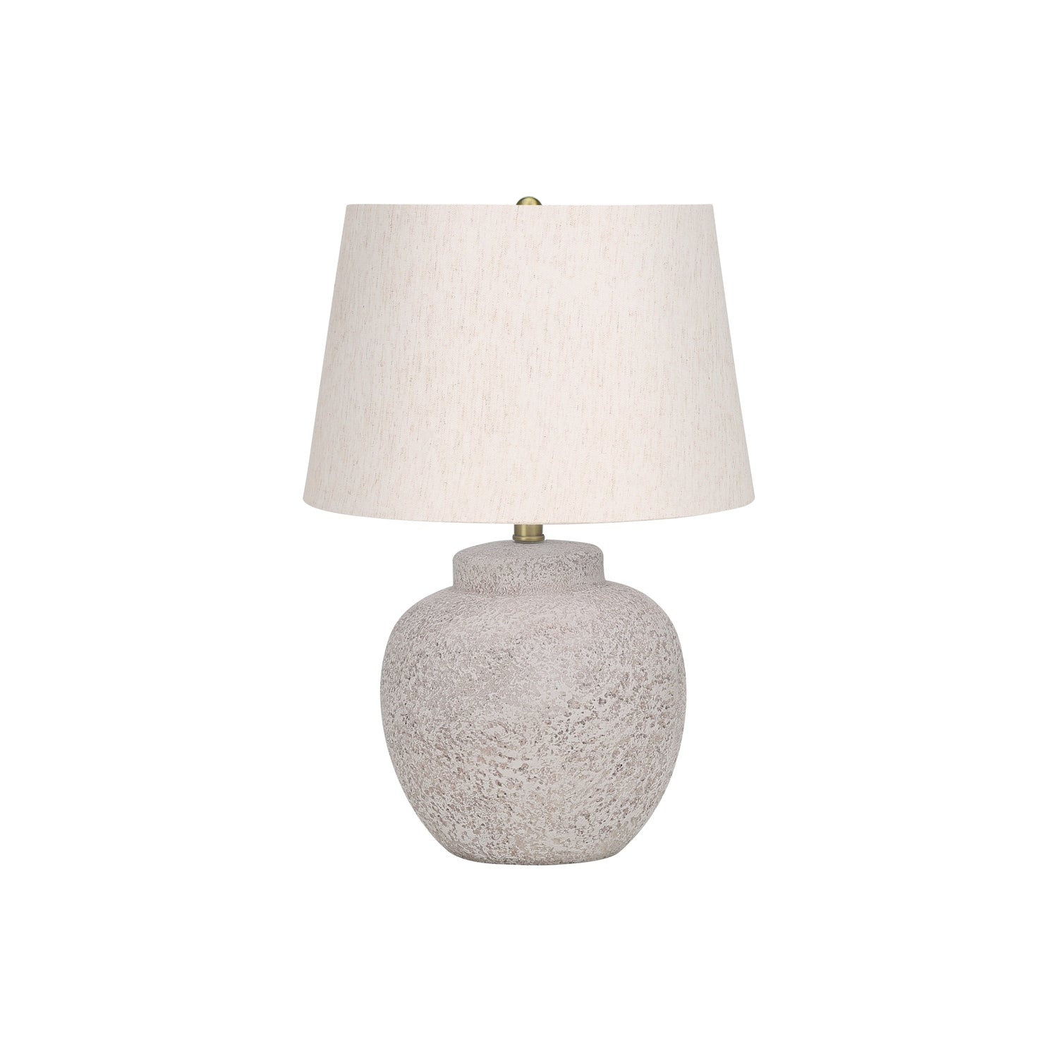 Modern Table Lamp, 22'H, Cream Concrete Base with Ivory Linen Shade, Gold Finial, Contemporary Decorative Lighting