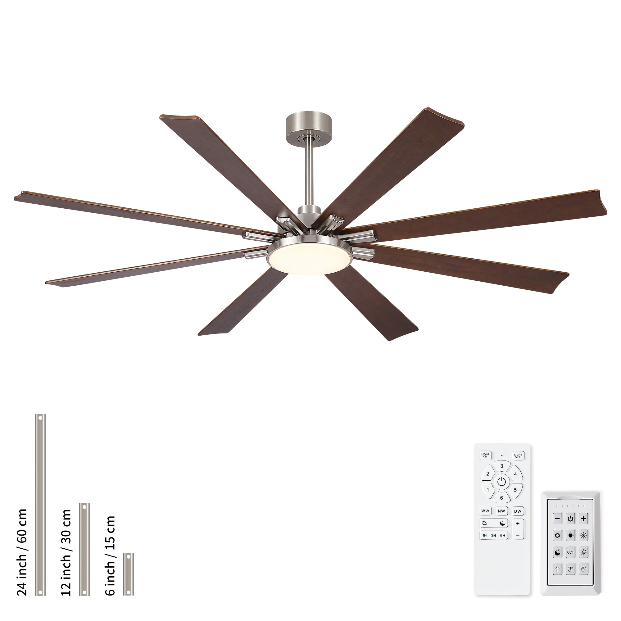 72 inch Large Ceiling Fan with Dimmable Led Light 8 Solid Wood Blades Remote Control Reversible DC Motor for Living Room
