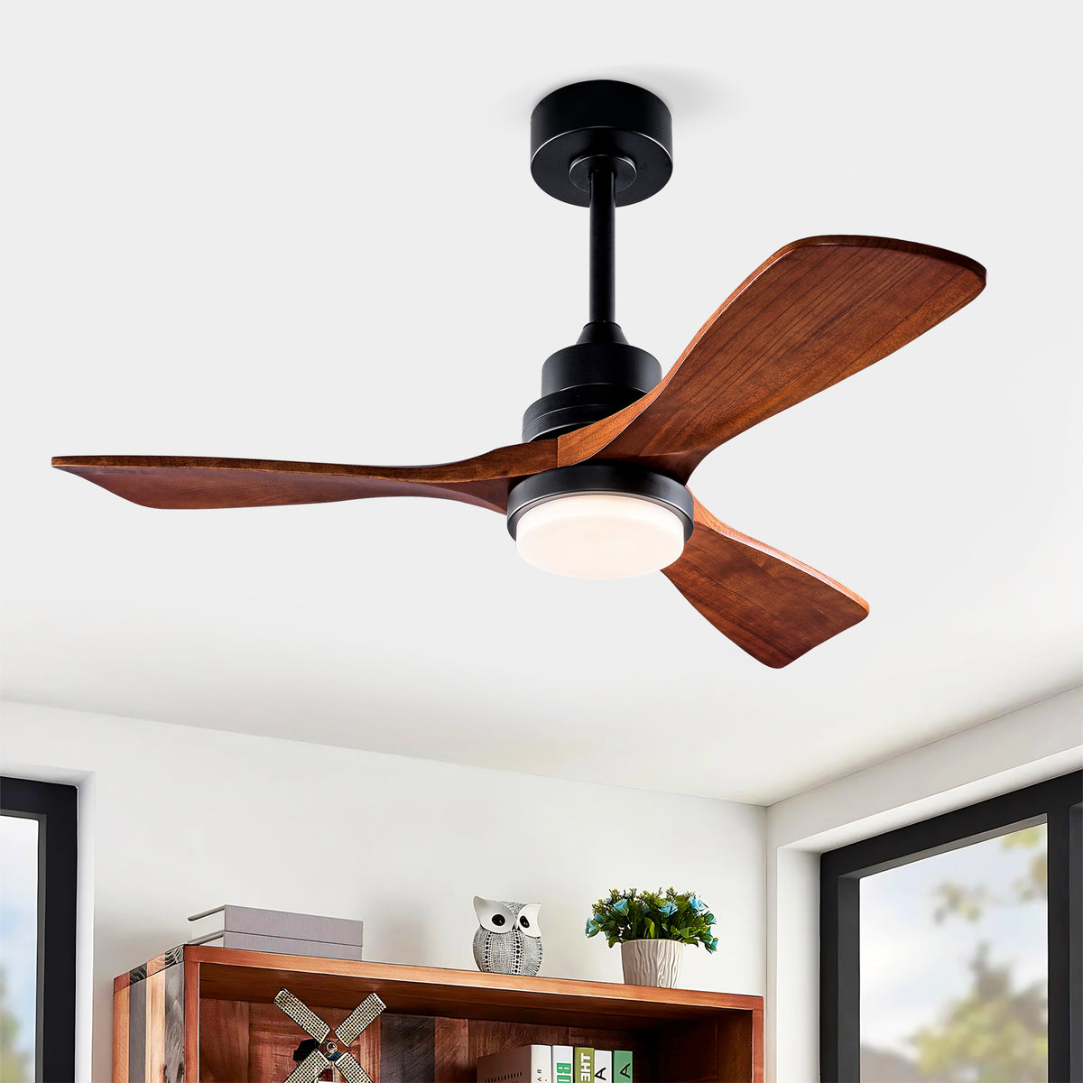 42 Inch Ceiling Fans with Lights and Remote, Outdoor Ceiling Fan for Patios with Light 3 Blades Modern Ceiling Fan Noiseless Reversible DC Motor, Wood Fan for Farmhouse