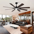 Large Ceiling Fan with Light: Modern 72-inch 8-Blade Outdoor Ceiling Fan with Remote Control - Dimmable Black Large Fan Light for Indoor Use, Reversible, 6-Speed Quiet DC Motor