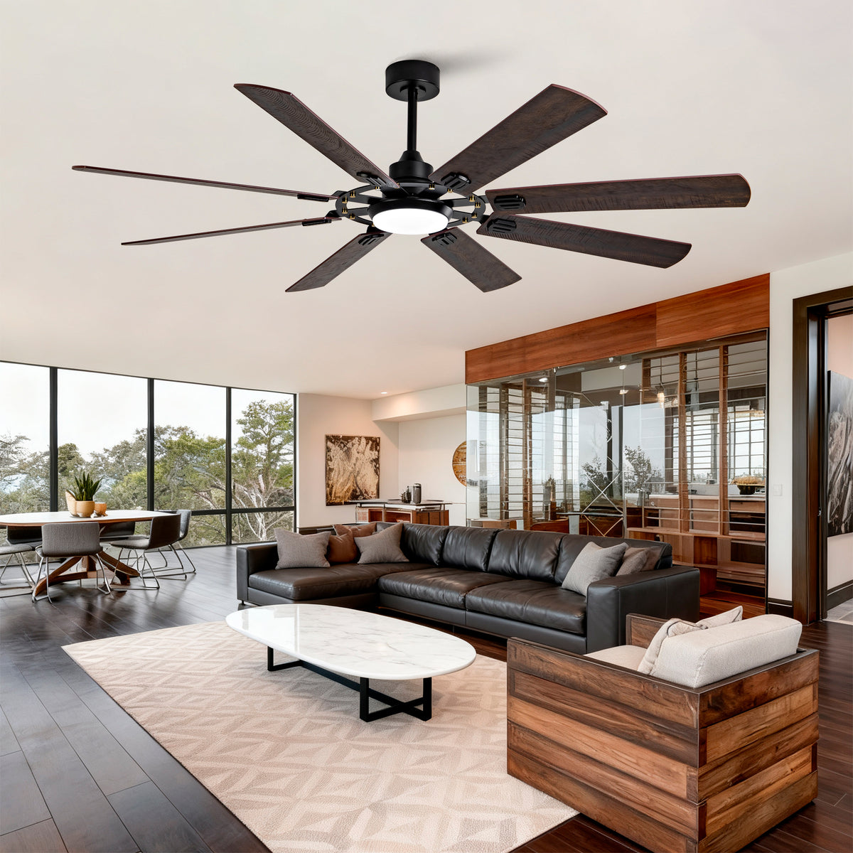 Large Ceiling Fan with Light: Modern 72-inch 8-Blade Outdoor Ceiling Fan with Remote Control - Dimmable Black Large Fan Light for Indoor Use, Reversible, 6-Speed Quiet DC Motor