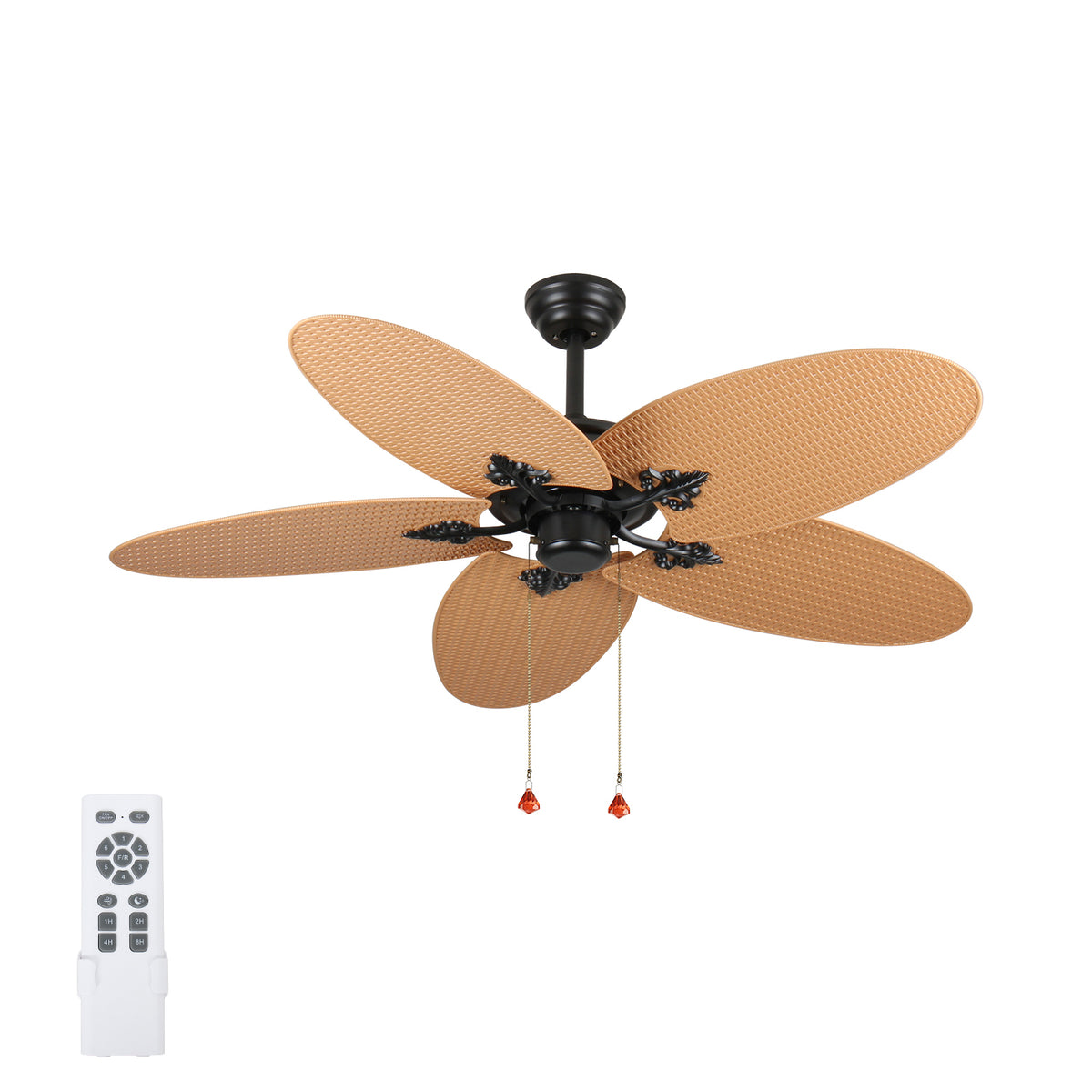 Palm Island 52 Inch Tropical Ceiling Fan with 5 Palm Leaf Blades, Indoor/Outdoor No Light Fan, Pull Chain Control, Dual Mounting Options, Ideal for Patios and Bedrooms
