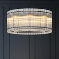 37' Modern Black Round Chandelier,2-Tier 8-Light Water Ripple Crystal Glass Chandeliers,for Dining Room,Living Room,Bedroom,High Ceiling,Foyer Entryway,Luxury Chandelier