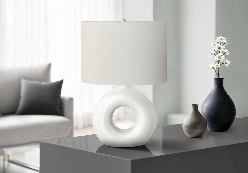 Lighting, 24'h, Table Lamp, White Ceramic, Ivory / Cream Shade, Contemporary, Modern