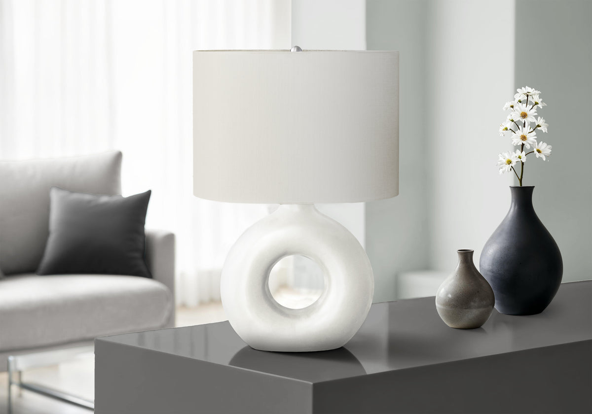 Lighting, 24'h, Table Lamp, White Ceramic, Ivory / Cream Shade, Contemporary, Modern