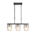 Minimalist 3-Light Linear Chandelier, Matte Black Pendant Lighting with Frosted Glass Shades, E26 Base Adjustable Ceiling Fixture for Dining Room Kitchen