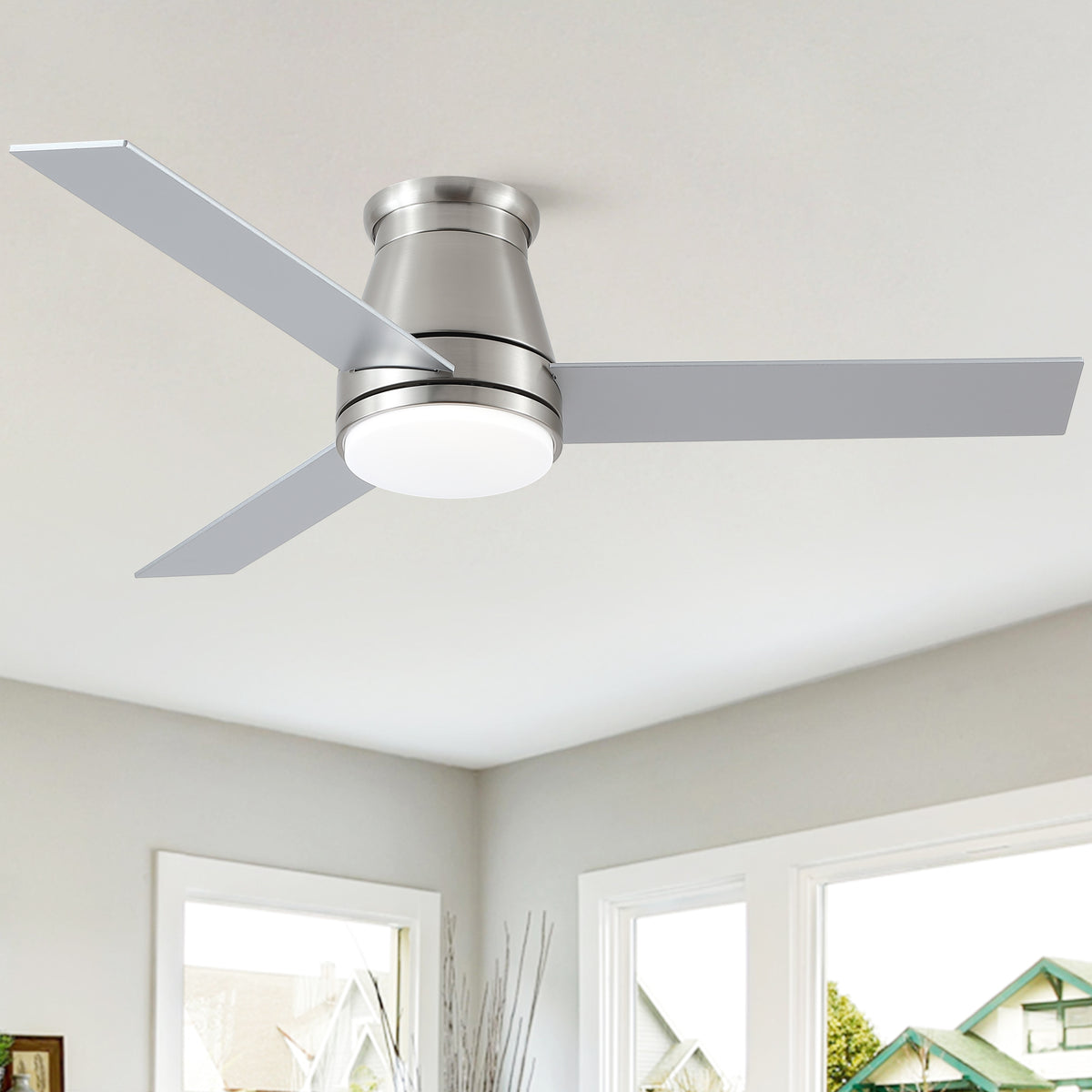 48' Brushed Nickel Low Profile Ceiling Fan with Light