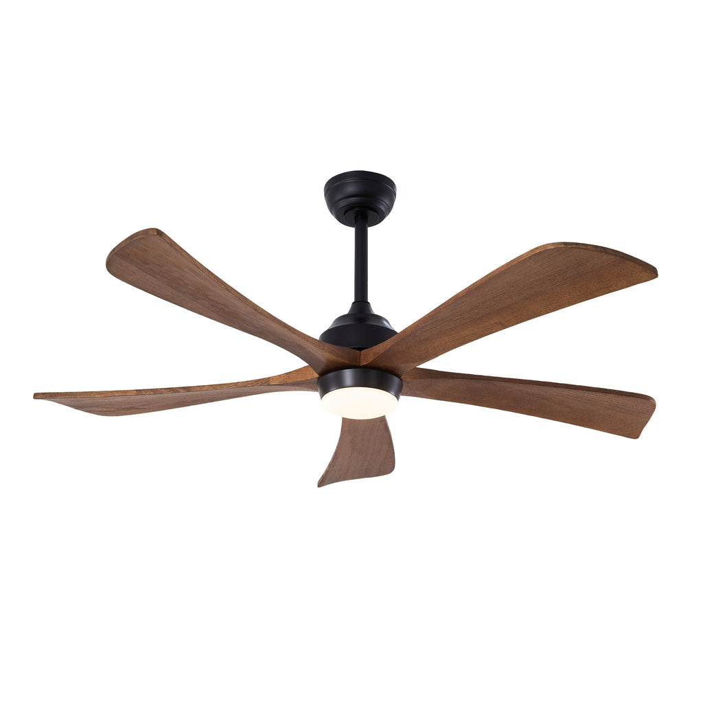 52' 5PCS  Solid Wood Blades Ceiling Fan with Lights Remote Control,Quiet DC Motor 3 Blade Ceiling Fans 6 Speed Levels,Reversible Ceiling Fan,for Patio Living Room, Bedroom, Office,Indoor.(Matte Black)