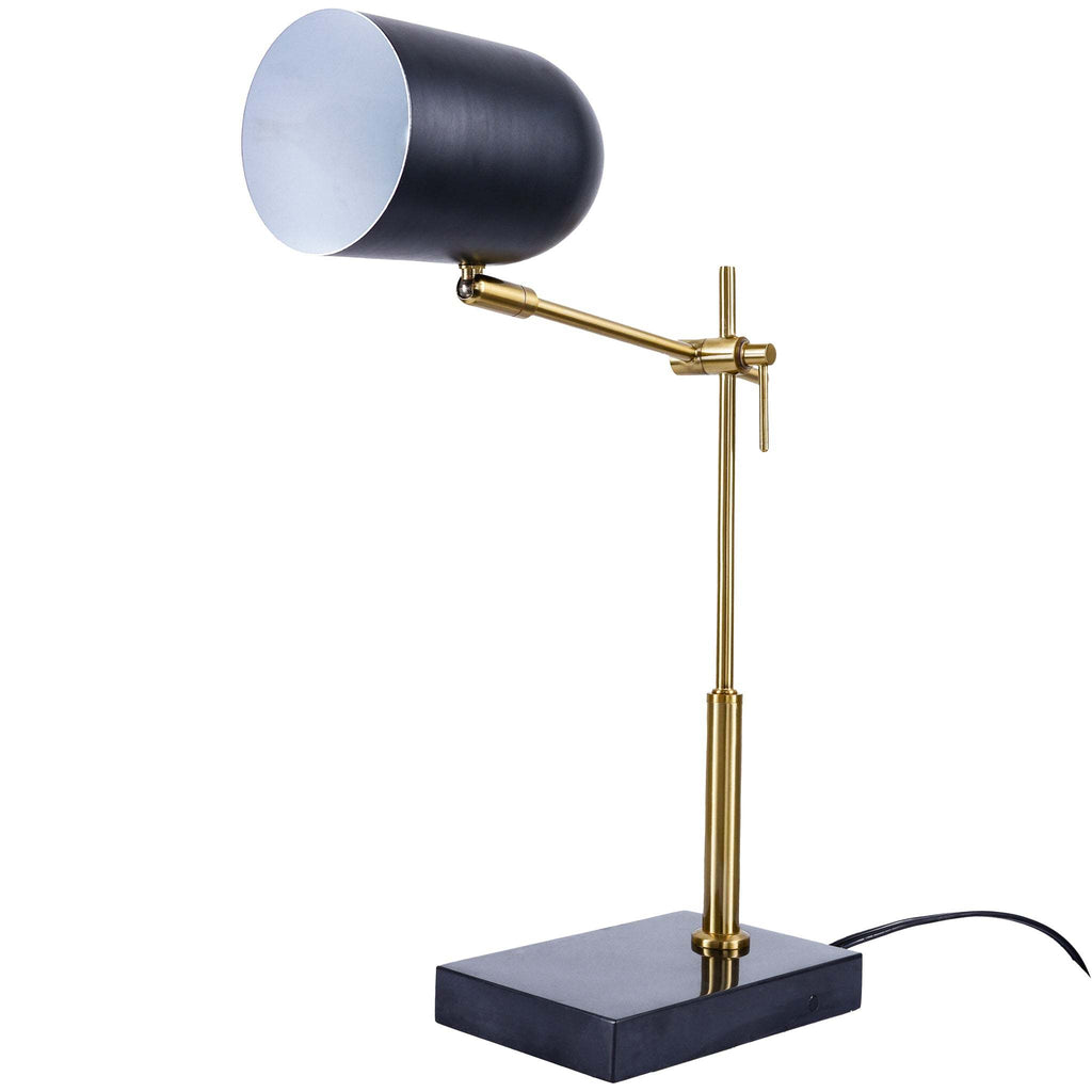 Lumora Table Lamp - High Quality Hotel European Modern Bedside Nightstand Decorative LED Table/Desk Lamp - Black Outer, White Inner, Metal - 15.5 x 5 x 19 inches