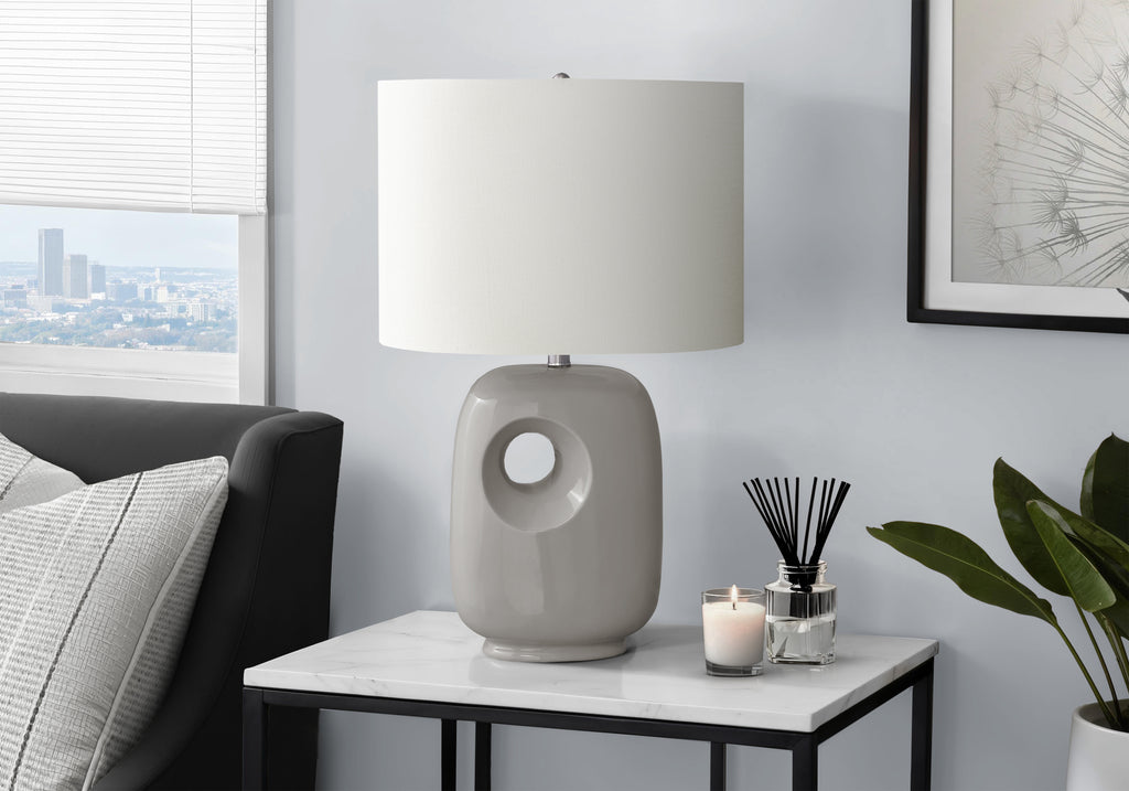 Lighting, 26'h, Table Lamp, Grey Ceramic, Ivory / Cream Shade, Contemporary, Modern