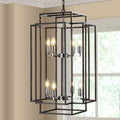 18' Modern 8-Light Black & Chrome Geometric Pendant Chandelier, Industrial Metal Frame, Adjustable Hanging Light for Living Room, Dining Room, Kitchen (No Bulbs)