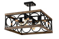 4-Light Square Kitchen Island Lights Ceiling Light Farmhouse Dining Room Light Fixture, Wood and Black Metal Rectangular Ceiling Light, Ceiling Lighting for Living Room,Conference Room, Home Office
