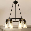 6-Light Black Wagon Wheel Chandelier With Light(No Bulbs) For Bedroom Bathroom--E26