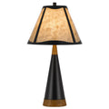 30 Inch 3 Way Table Lamp, Beige Mica Shade, Rubberwood and Black Metal Body