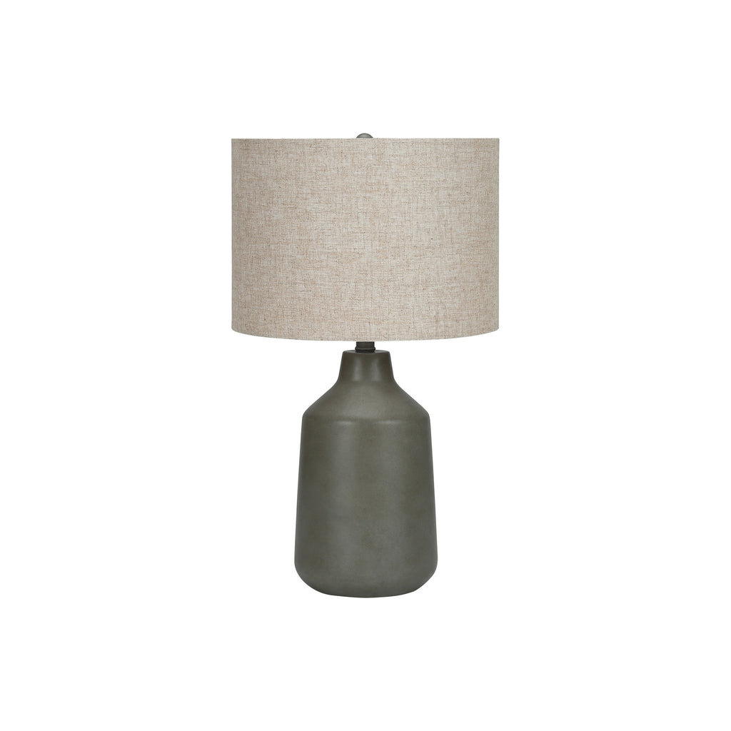 Contemporary Table Lamp, 24' H, Grey Concrete Base with Beige Linen Drum Shade, Modern Decor Lighting