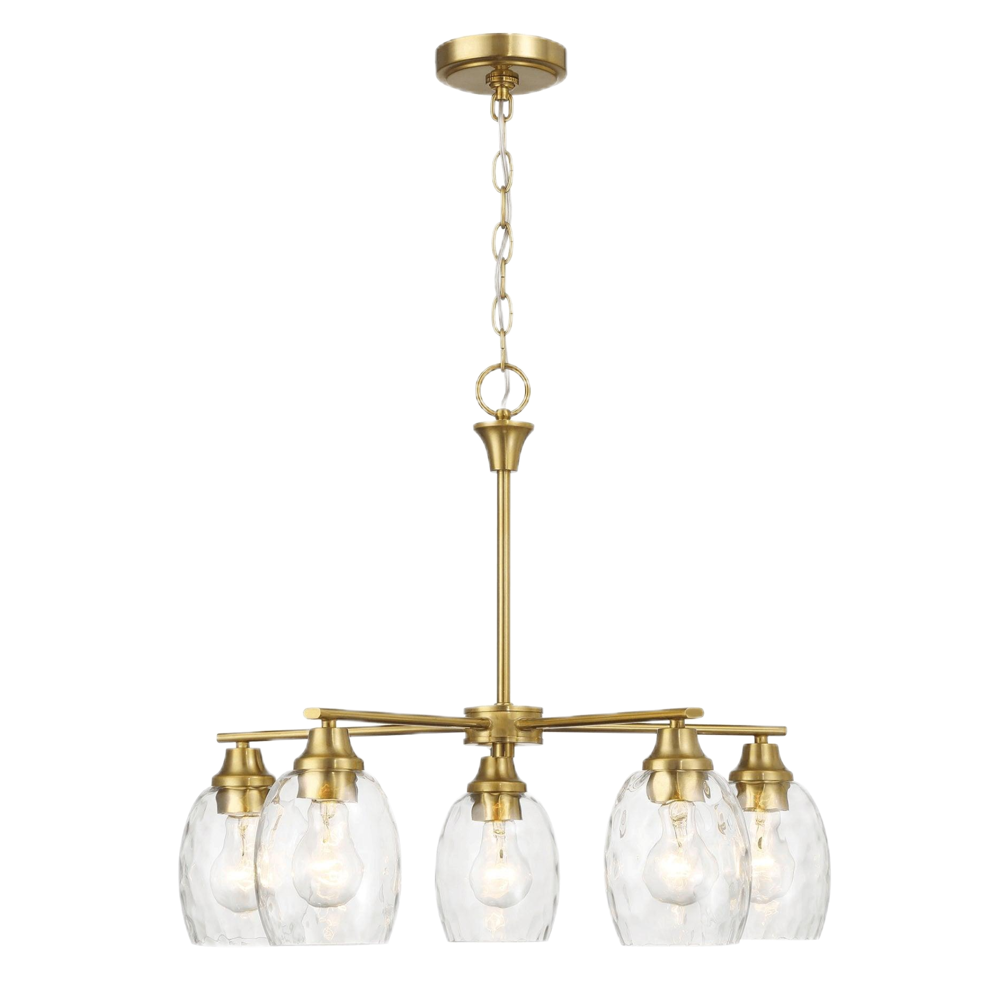 Elegance Five Lights Linear Arms Chandelier with Golden Brass Finish and Clear Water Glass 24'W x 8.5'H