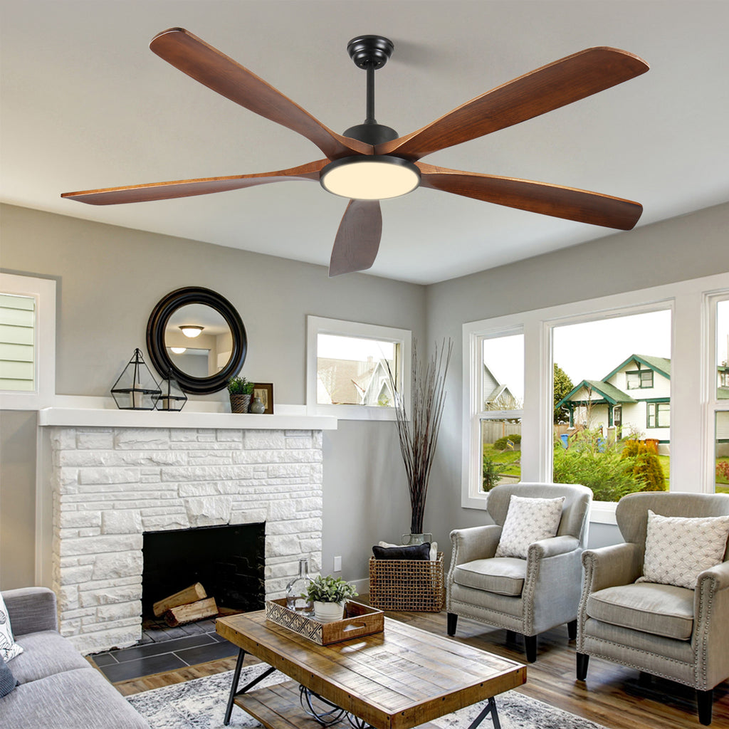 72-inch Large Outdoor Ceiling Fan with Remote Control and Light with Three-Color Dimming, 5 Reversible Wooden Blades, Modern Garden, Patio, Farmhouse, Living Room and Bedroom Ceiling Fan