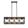 4-Light (Bulb NO Included)Farmhouse Rectangle Pendant Light,31.6' Nature Wood Texture Vintage Rustic Chandeliers Black Metal Industrial Hanging Light Fixtures for Kitchen, Entryway, Dining Room