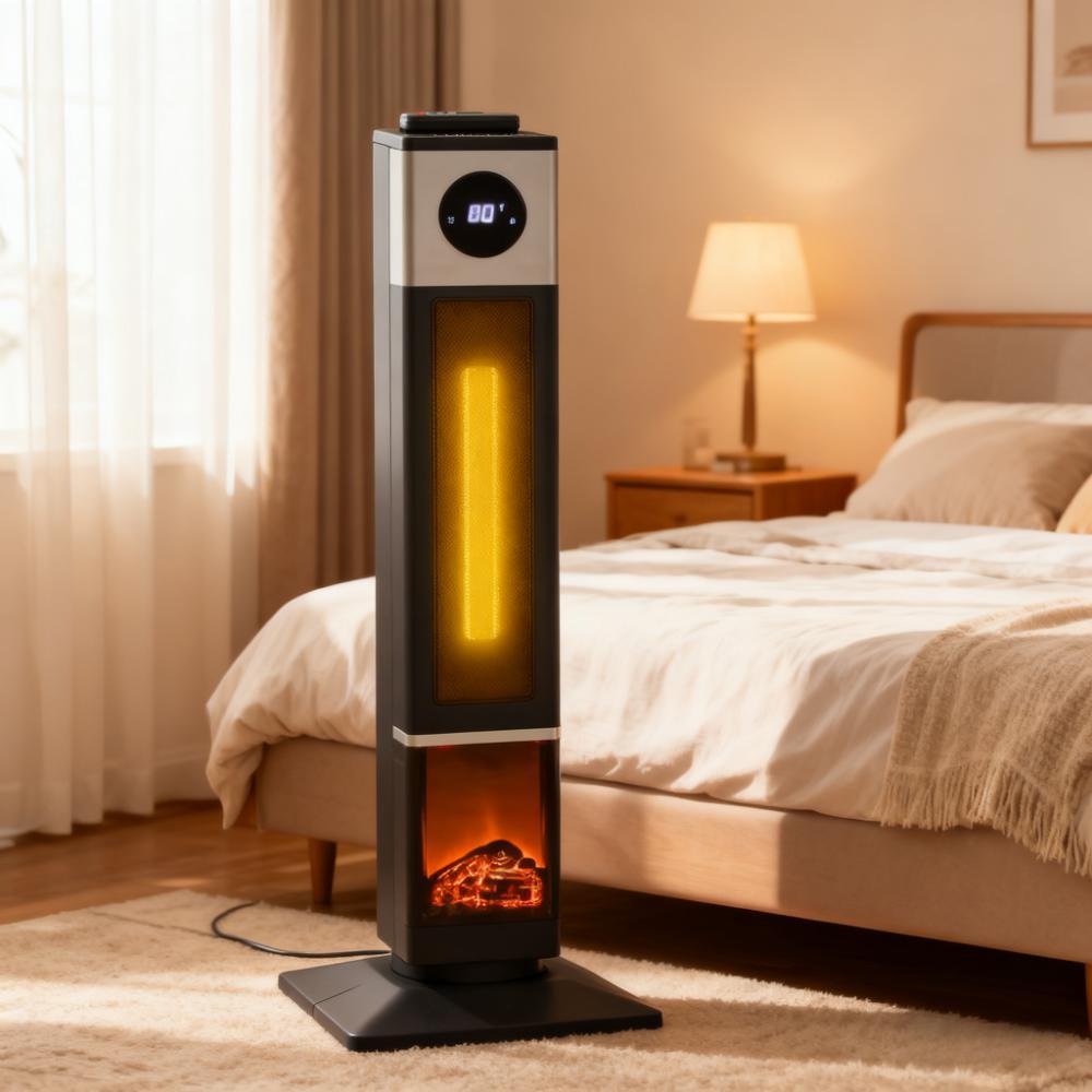 Black Freestanding Electric Heater, Remote Control & 12H Timer for Indoors