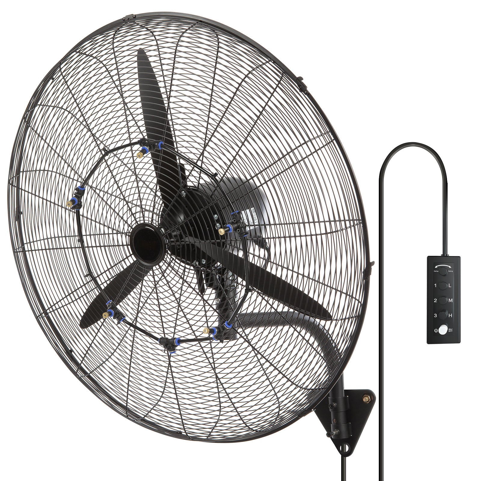 Wall-Mount Misting Fan, 30 Inch, 3-speed High Velocity Max. 9500 CFM, Waterproof Oscillating Industrial Wall Fan, Commercial or Residential for Warehouse, Greenhouse, Workshop, Black, ETL Listed