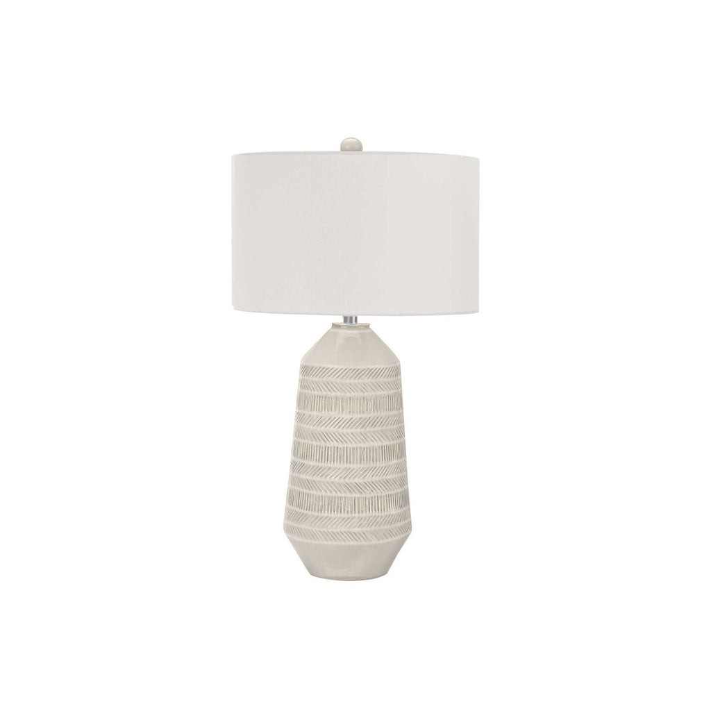 Contemporary Table Lamp with Cream Ceramic Base and Ivory Shade, 33' H, Cream Finish, Modern Decorative Lighting