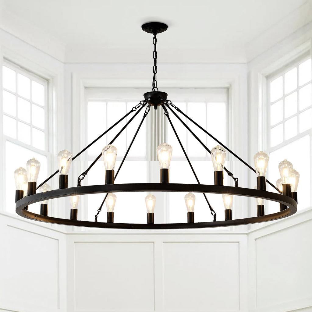 53 Inch Black  Wagon Wheel Chandelier With 18-Lights(No Bulbs)-E26