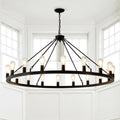 53 Inch Black  Wagon Wheel Chandelier With 18-Lights(No Bulbs)-E26