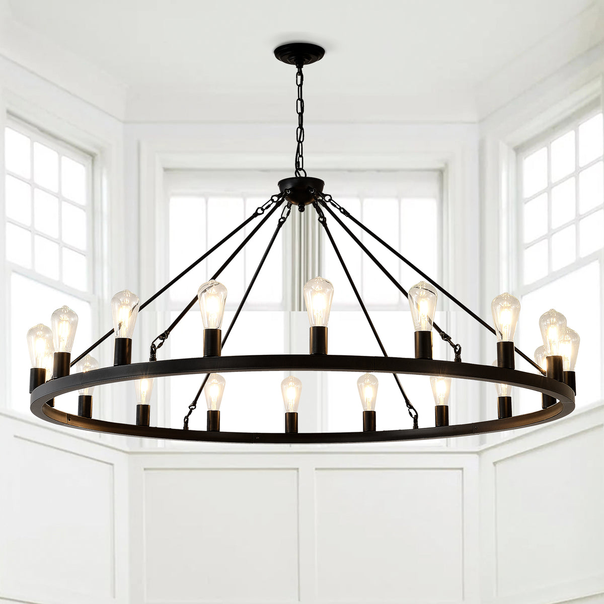 53 Inch Black  Wagon Wheel Chandelier With 18-Lights(No Bulbs)-E26