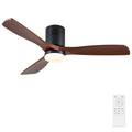 52 inch Low Profile Flush Mount Integrated LED Ceiling Fan with Light and Silent Reversible Motor Modern Matte Black American Farmhouse Retro Solid Wood Blades for Bedroom Living Room