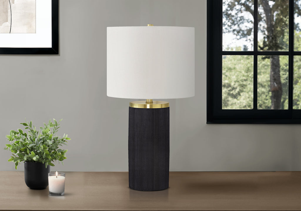 Lighting, 24'h, Table Lamp, Black Concrete, Ivory / Cream Shade, Modern