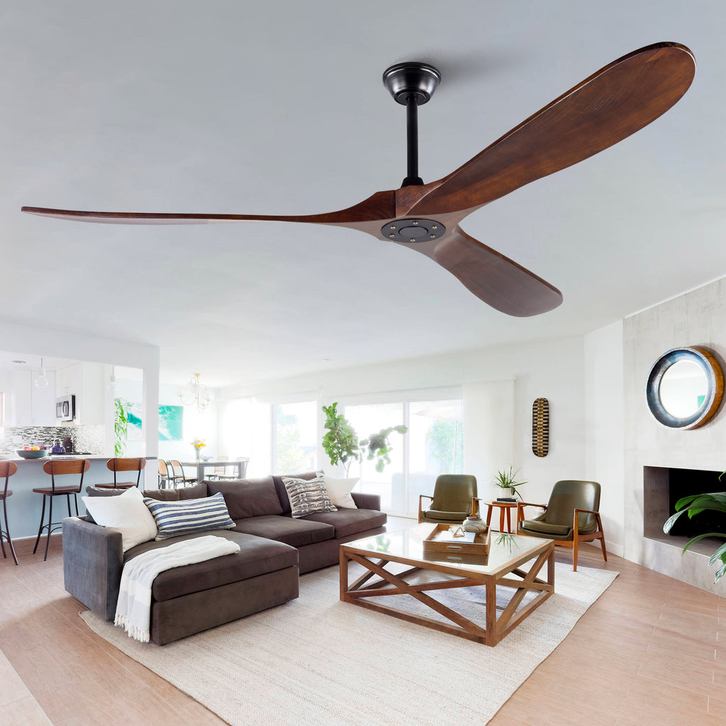 72-inch Solid Wood Outdoor Ceiling Fan, Three-Blade, Lightless, Walnut Finish, Suitable for Patios, Living Rooms, Bedrooms, and Porches, Includes Remote Control