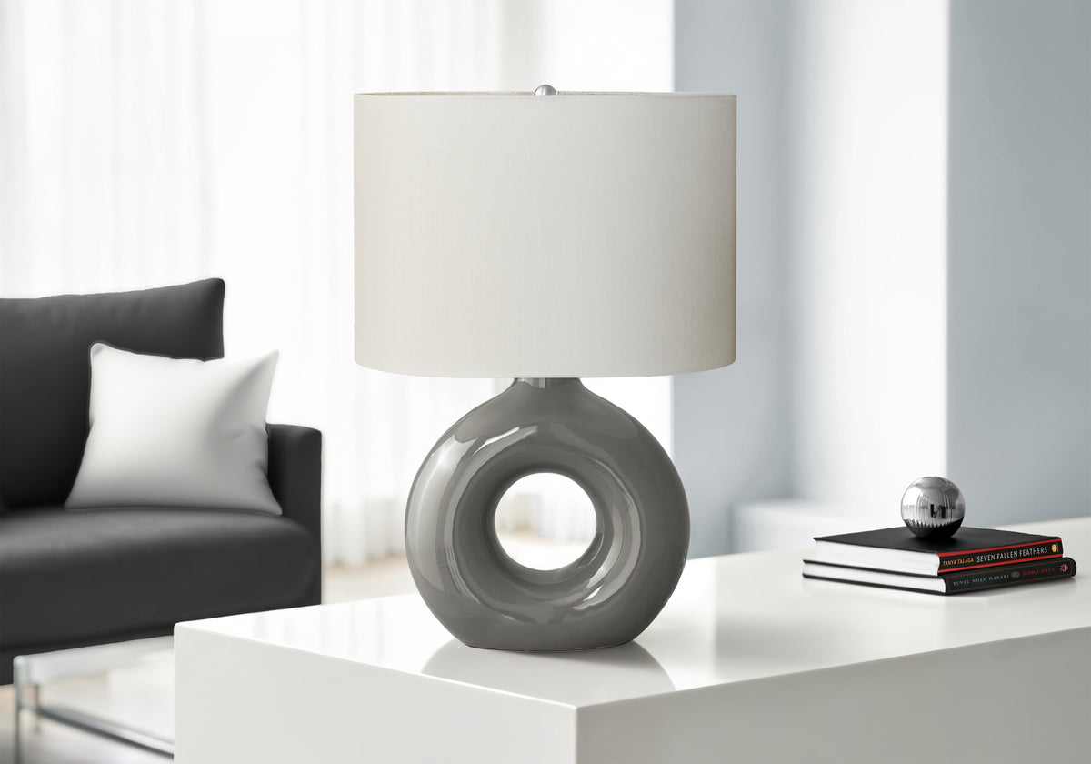 Lighting, 24'h, Table Lamp, Dark Grey Ceramic, Ivory / Cream Shade, Contemporary