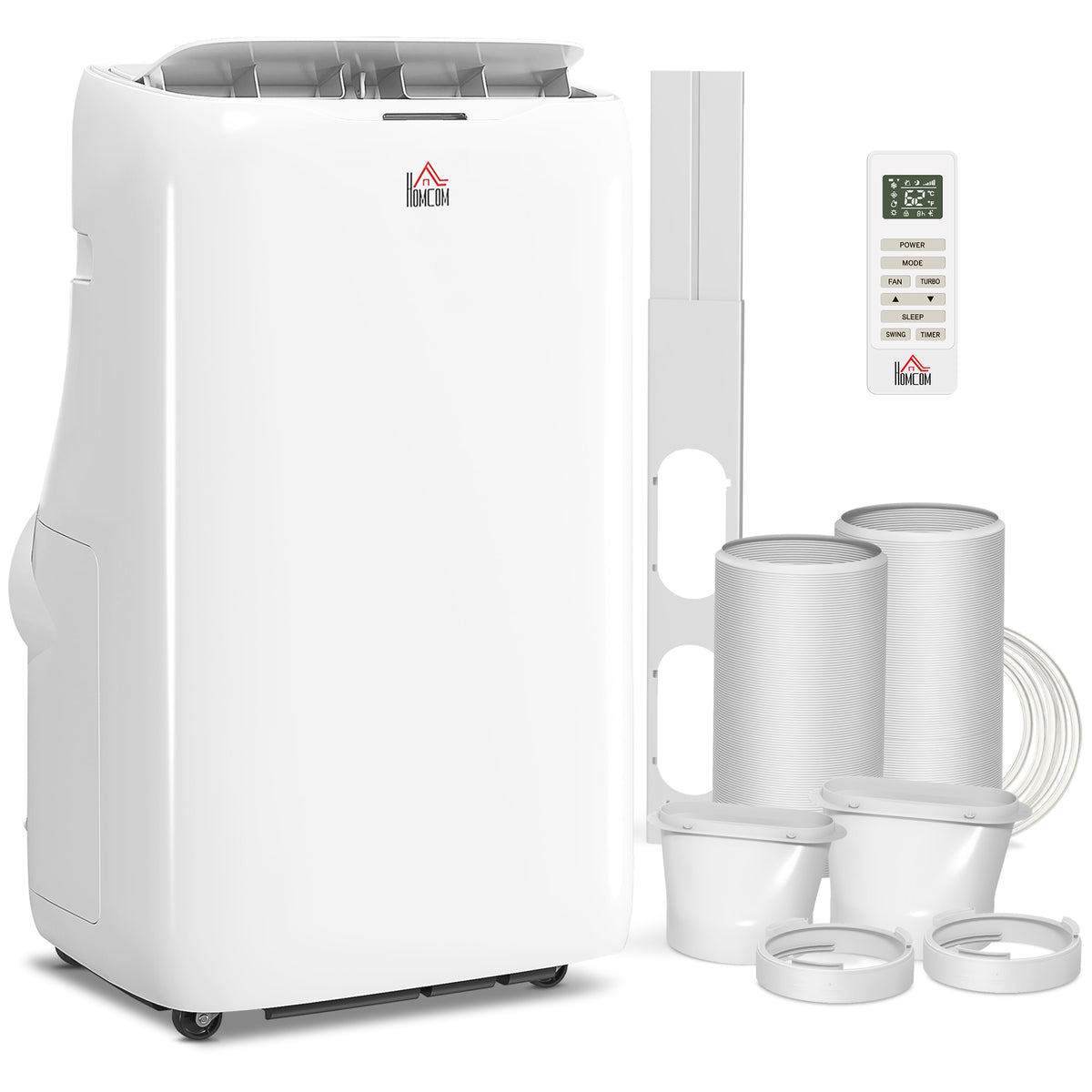 HOMCOM Inverter Air Conditioner, 14000 BTU Dual Hose Portable AC Unit with Cool, Dehumidifier, Fan, for 700 Sq. ft, 24H Timer On Off, Window Kit
