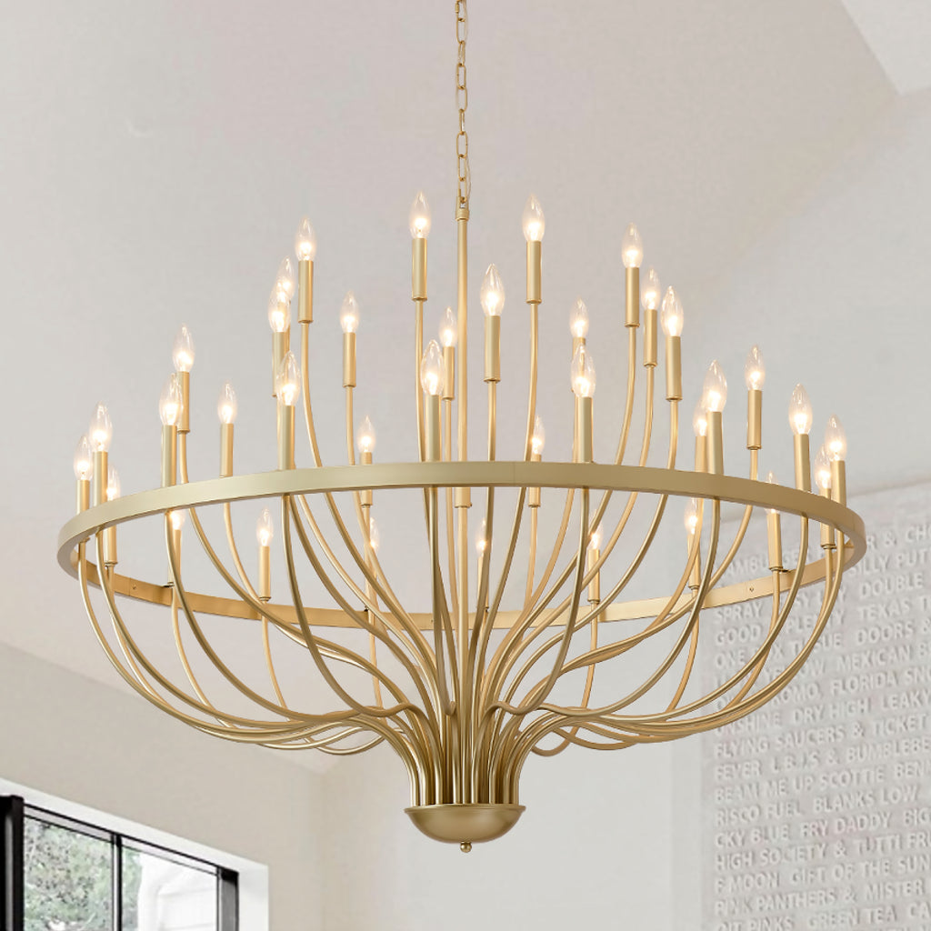 36-Light Gold Chandelier Industrial Iron Candle Chandelier Modern Suspended Farmhouse Chandeliers Pendant Light Fixtures for Dining Room Bedroom Living Room Kitchen Island Foyer (NO Include Bulb)GOLD