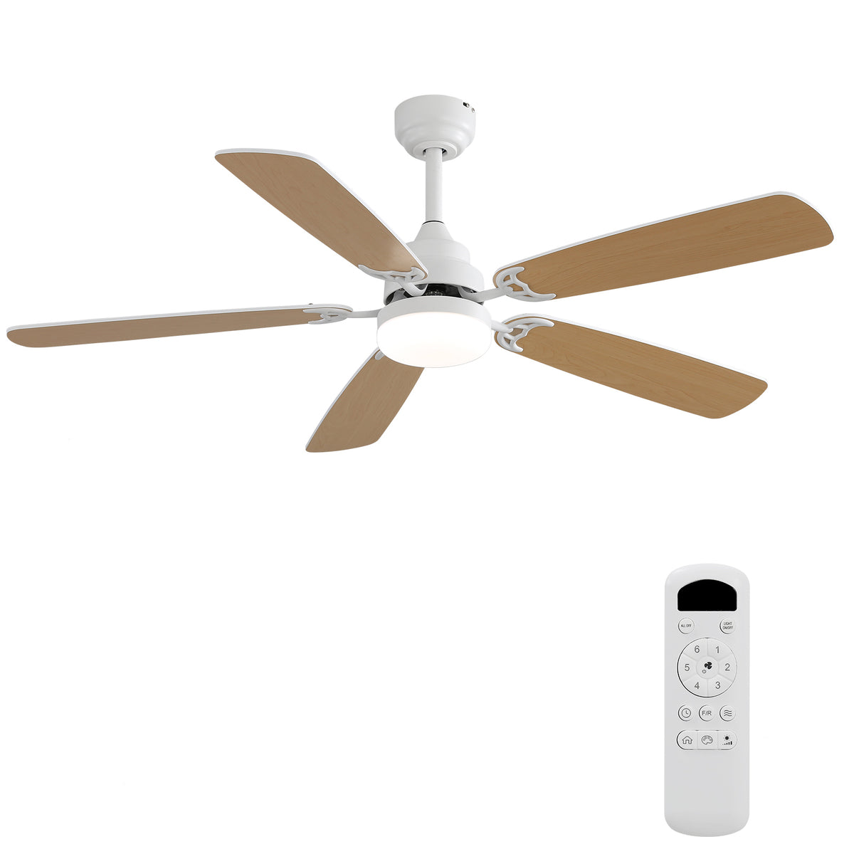 Indoor Modern 52 Inch Ceiling Fan 6 Speed Wind 5 Blades Remote Control Reversible DC Motor With Led Light