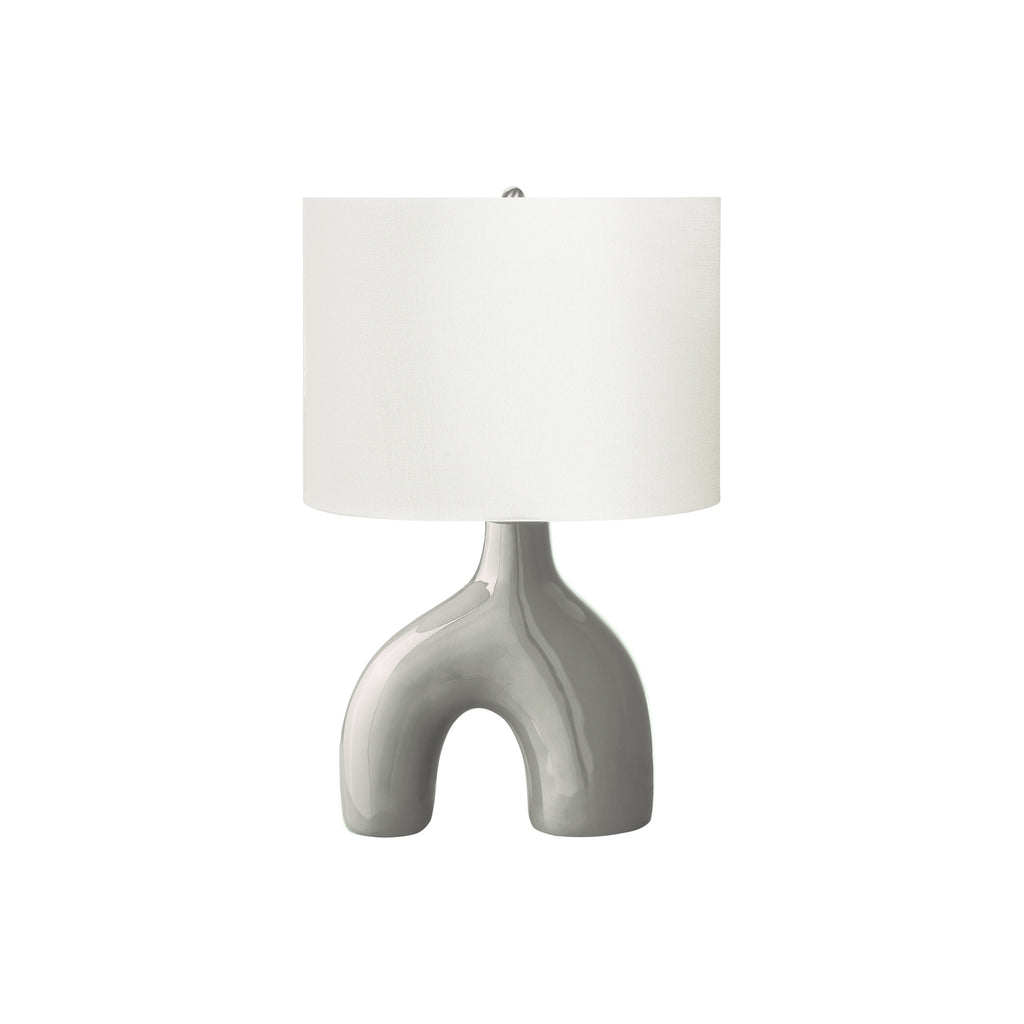 Contemporary Table Lamp, 25'H, Grey Ceramic Base with Ivory Shade, Modern Design