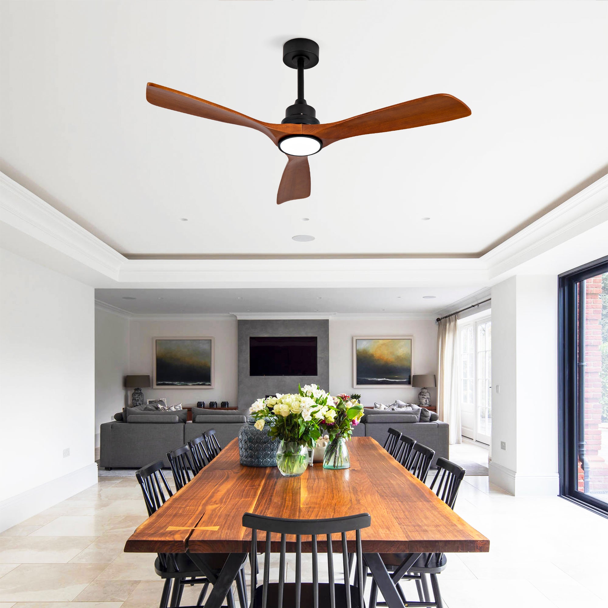 New Model 52 Inch Wood Ceiling Fans With Lights and Remote Control, Reversible DC Motor, Black Ceiling Fan For Living Room, Bedroom