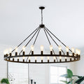 64 Inch Matte Black Wagon Wheel Chandelier With 30-Lights (No Bulbs)-E26