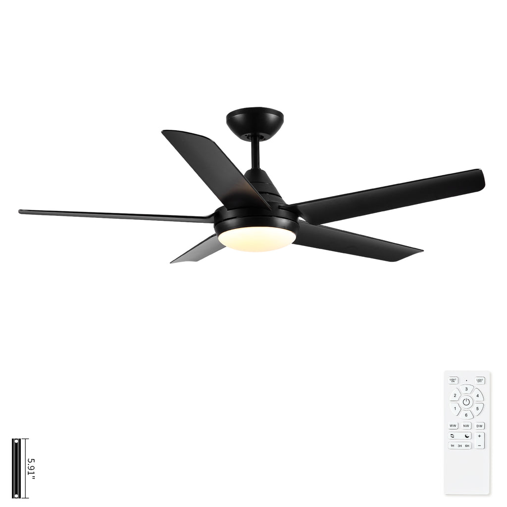 48' Ceiling Fan with Lights and Remote Control, Matte Black Modern Ceiling Fan, Reversible DC Motor, 6 Speeds, 3 CCT Dimmable LED, Quiet Timer for Bedroom Living Room Indoor