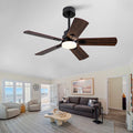 Smart 42' Indoor/Outdoor Ceiling Fan with Light, Dual Finish Black/Walnut 6-Blade, Remote  Control, Dimmable LED, 6-Speed Quiet DC Motor, Reversible