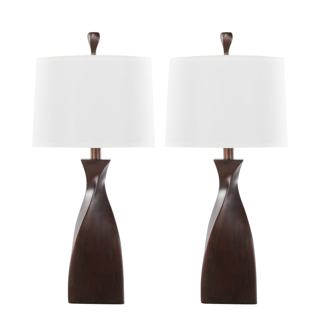 30' Contemporary Polyresin Table Lamp in Copper Bronze Polyresin with Natural Linen Shade from Grandview Gallery  - Set of 2