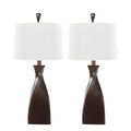 30' Contemporary Polyresin Table Lamp in Copper Bronze Polyresin with Natural Linen Shade from Grandview Gallery  - Set of 2