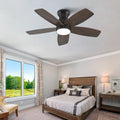 32-inch Low-Profile Ceiling Fan with Light and Remote Control, Dimmable Quiet DC Motor, for Bedroom Indoor Outdoor Use, Black