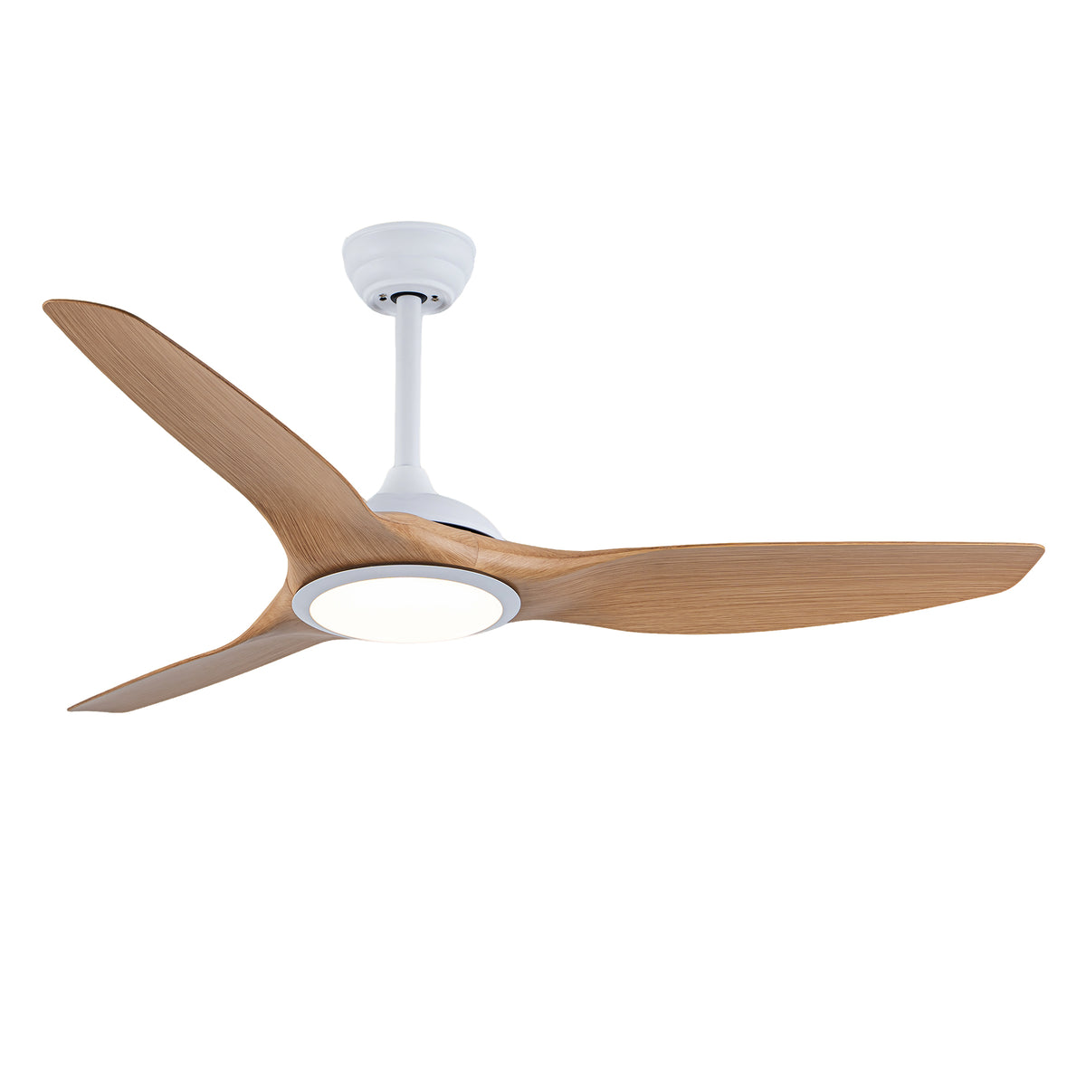 52 Inch  ABS Blades  Ceiling Fan With Light Kit ( LED Light Source),DC 6 Speed ,Remote Control,Adjustable Height Ceiling Fan for Patio Living Room, Bedroom,Office,Indoor.(( Matte White + Natural Wood)
