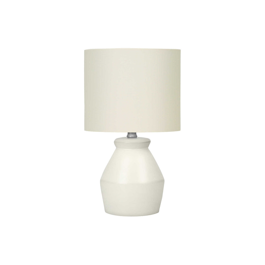 Modern Table Lamp with Cream Ceramic Base and Ivory Linen Shade, 17'H, Perfect for Living Room, Bedroom, or Office